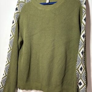 Olive Green Patterned Women's Sweater